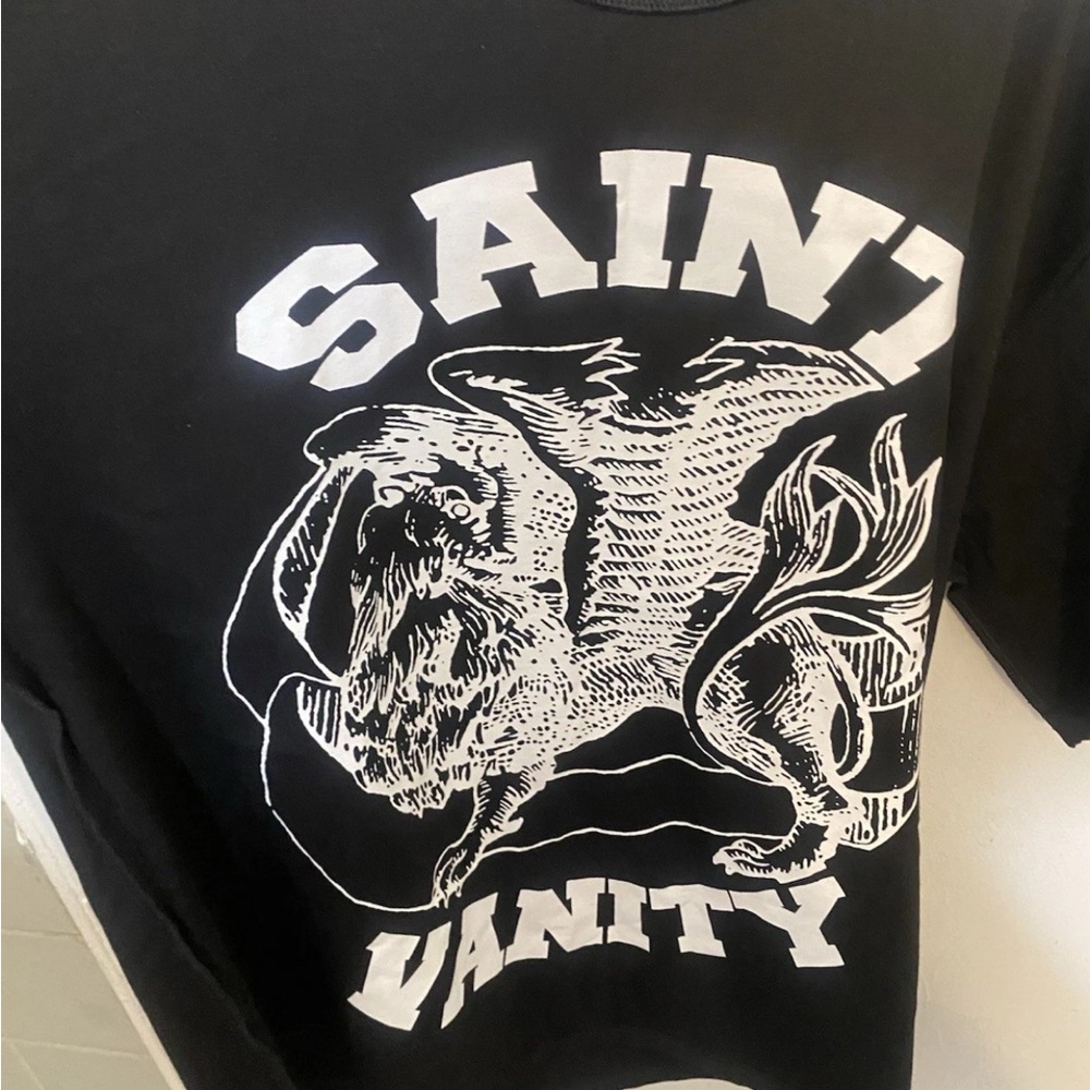 Vanity Saint Black Tee with White Graphic